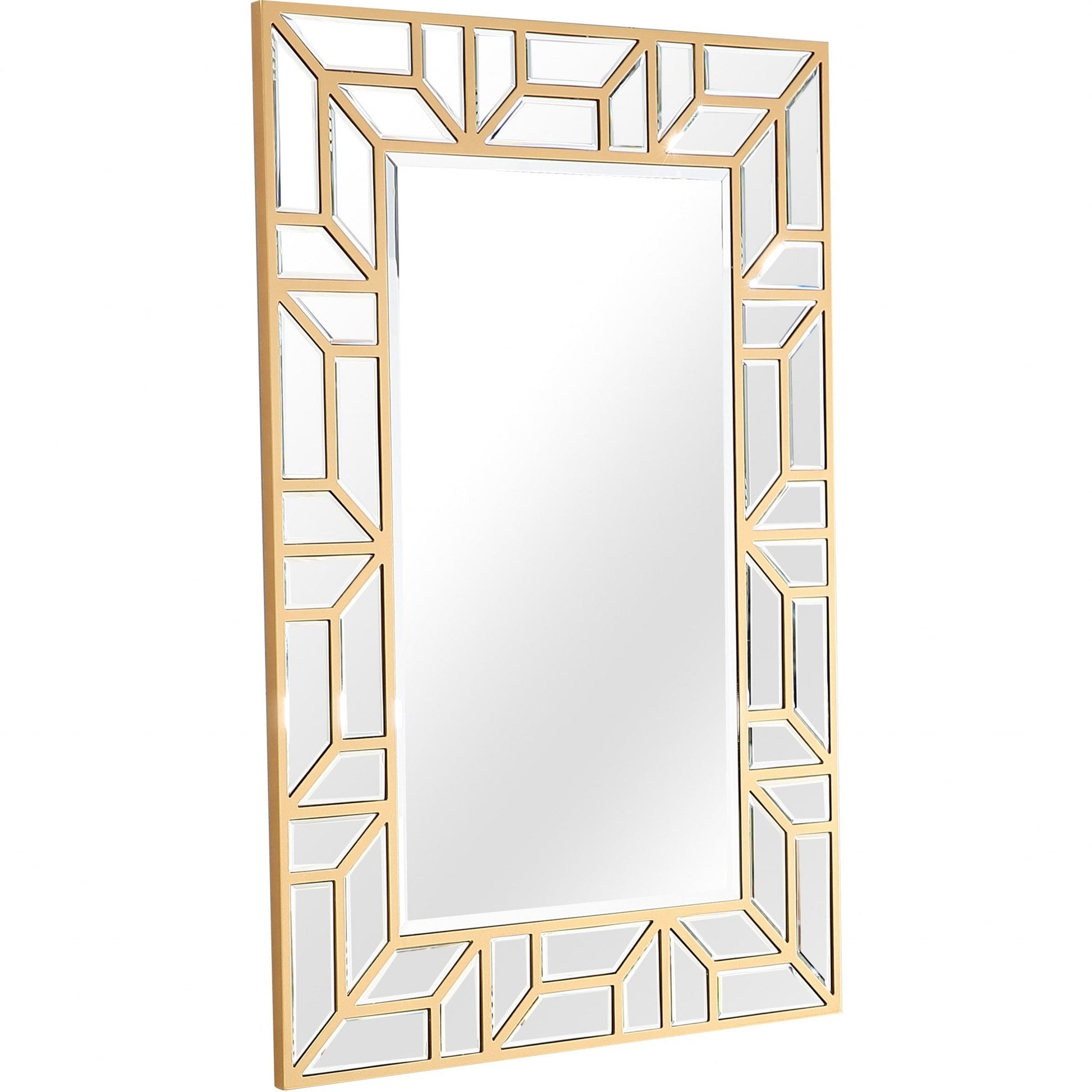 HomeRoots Geometric Mirror and Console Table in Gold Finish