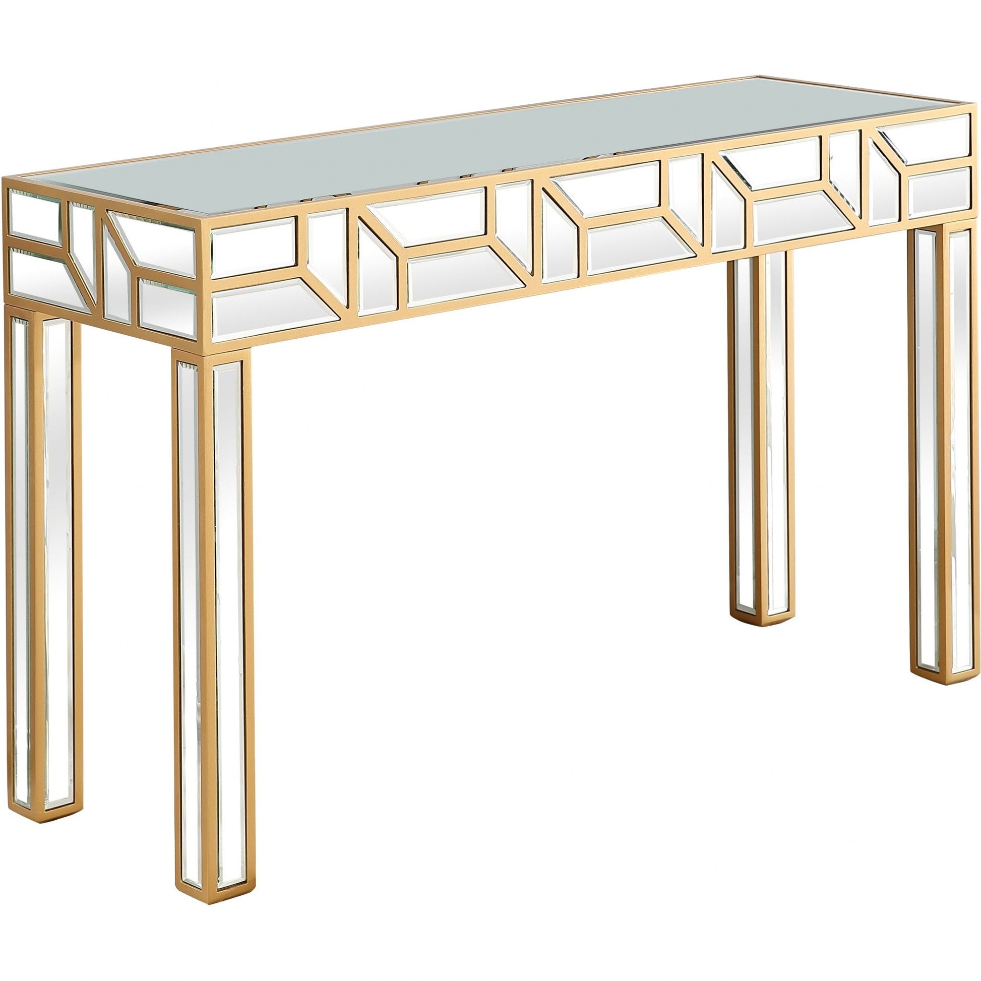 HomeRoots Geometric Mirror and Console Table in Gold Finish