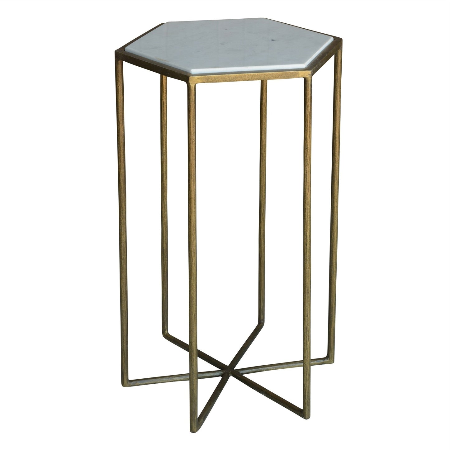 HomeRoots Geometric White Marble Side Table With Gold Base