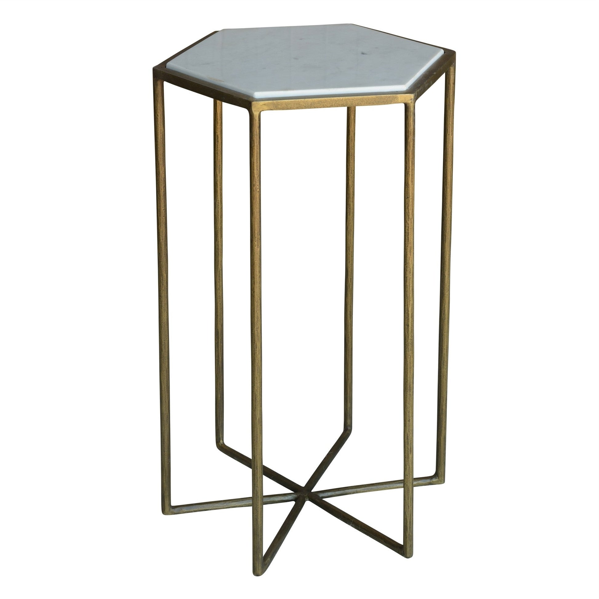 HomeRoots Geometric White Marble Side Table With Gold Base