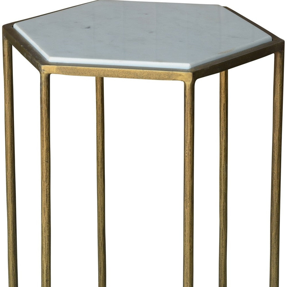 HomeRoots Geometric White Marble Side Table With Gold Base