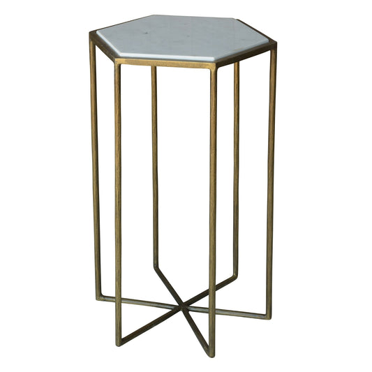 HomeRoots Geometric White Marble Side Table With Gold Base