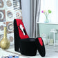 HomeRoots Glam Black and Red Contempo Lady Faux Suede High Heel Shoe Shaped Storage Chair