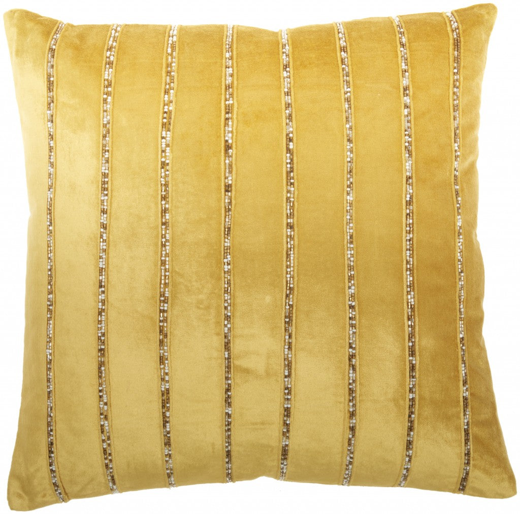 HomeRoots Glam Gold and Gold Accent Throw Pillow with Beaded Details
