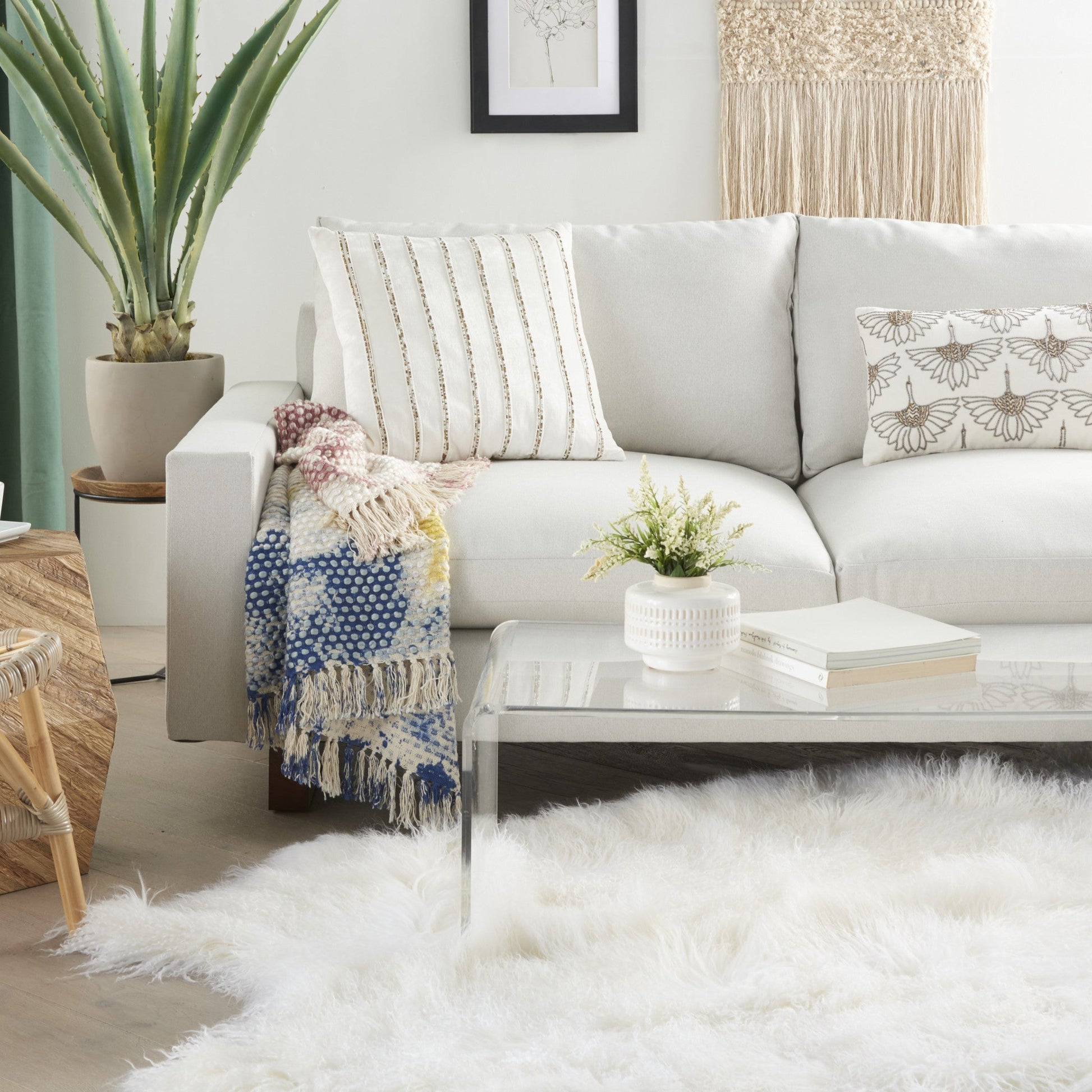 HomeRoots Glam Ivory and Gold Accent Throw Pillow with Beaded Details