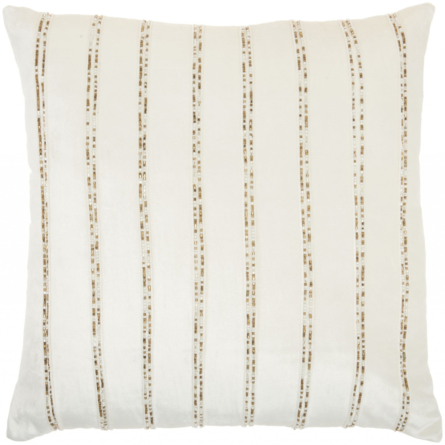 HomeRoots Glam Ivory and Gold Accent Throw Pillow with Beaded Details
