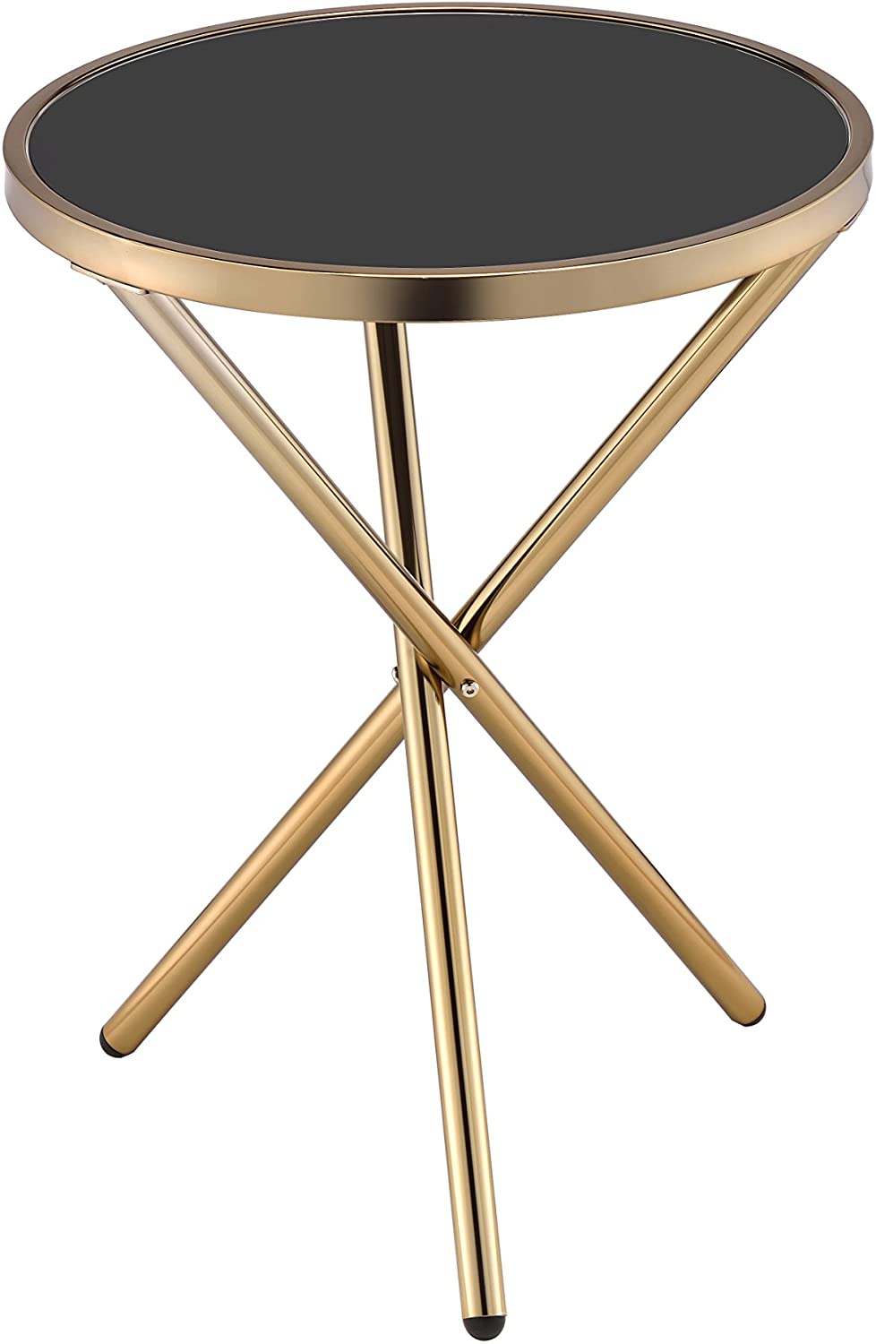 HomeRoots Glamorous Black and Gold Glass Top Side Table