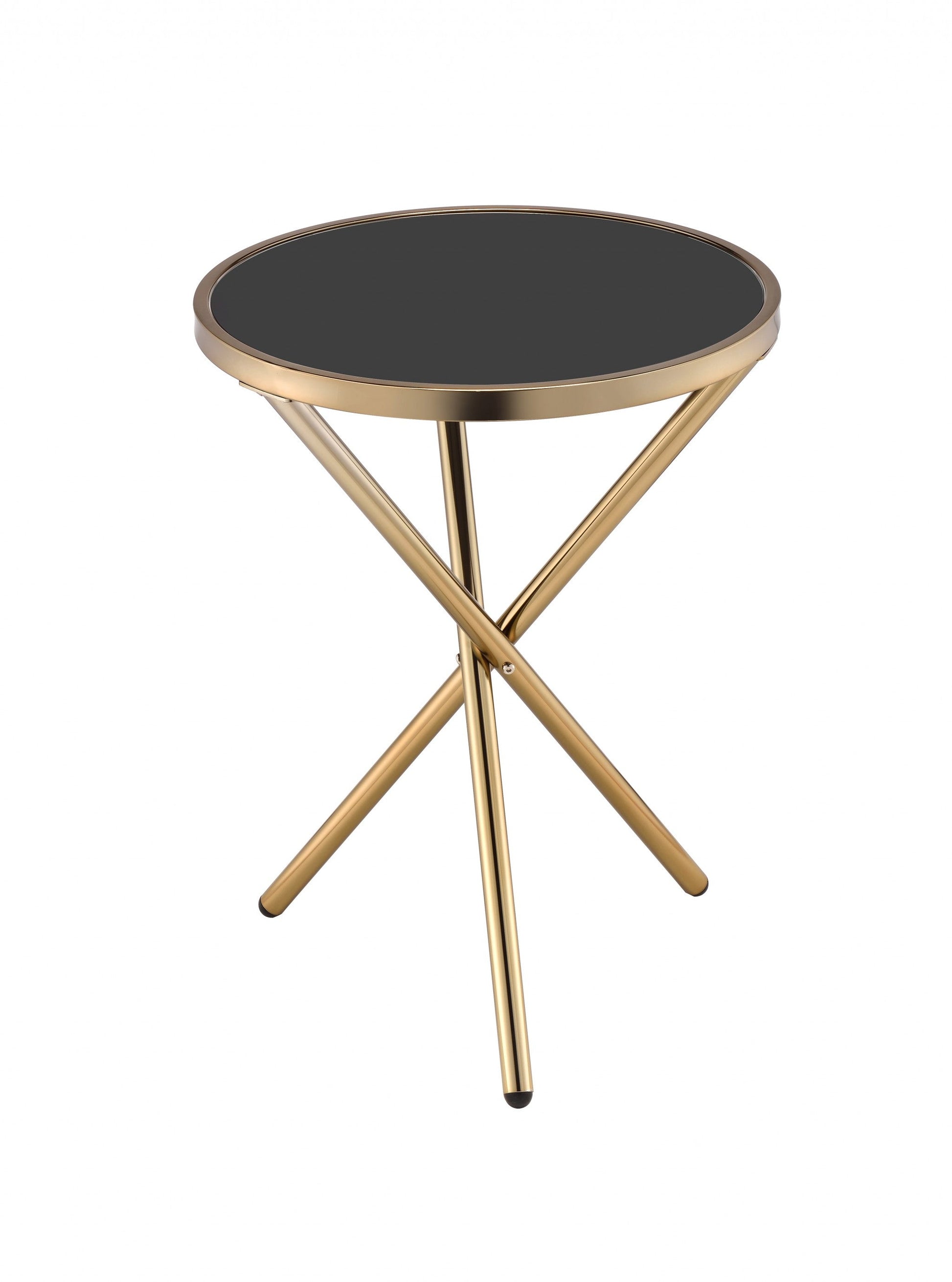 HomeRoots Glamorous Black and Gold Glass Top Side Table