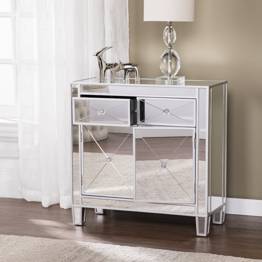 HomeRoots Glamorous Mirrored Bling 2 Door Storage Accent Cabinet