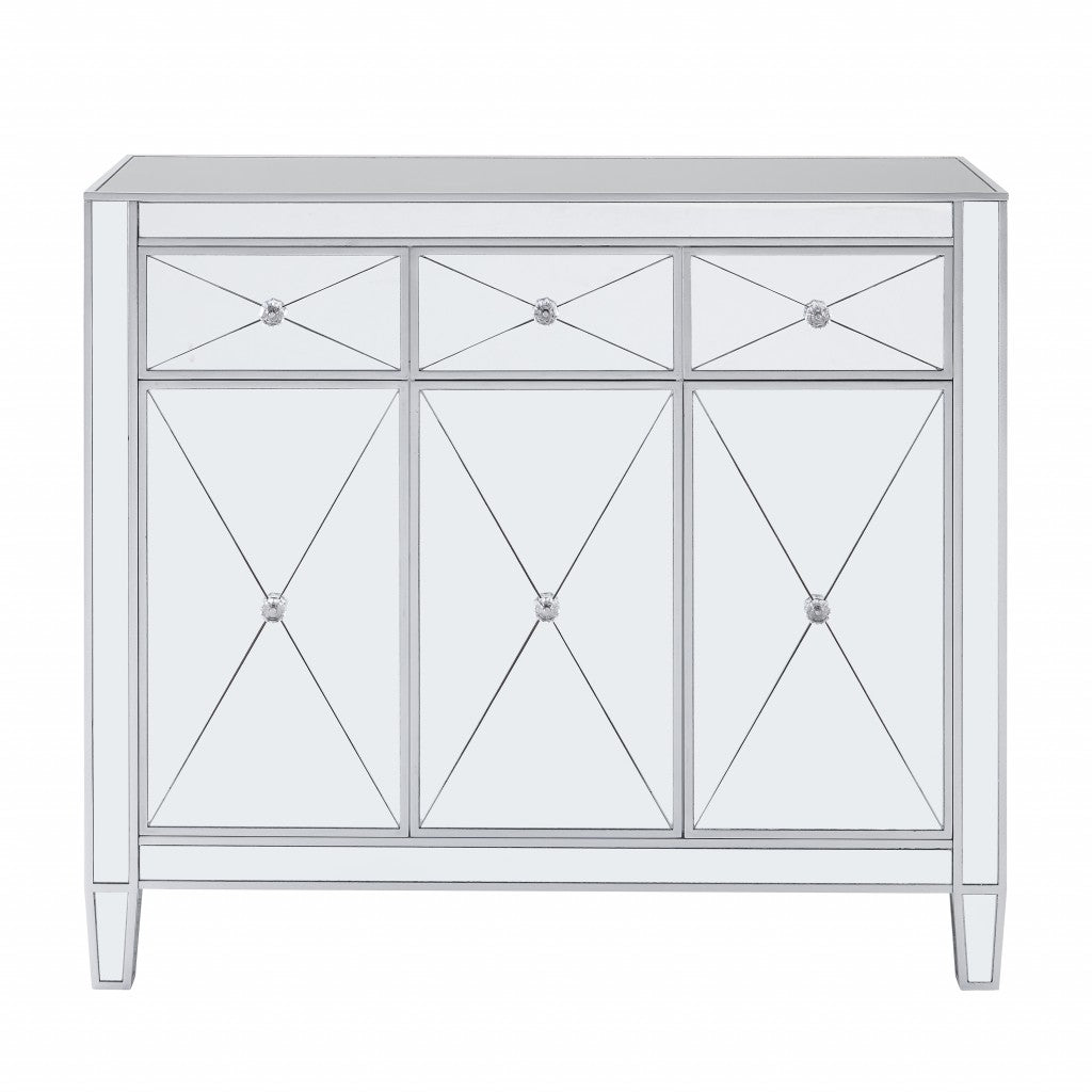 HomeRoots Glamorous Mirrored Bling Three Door Accent Cabinet