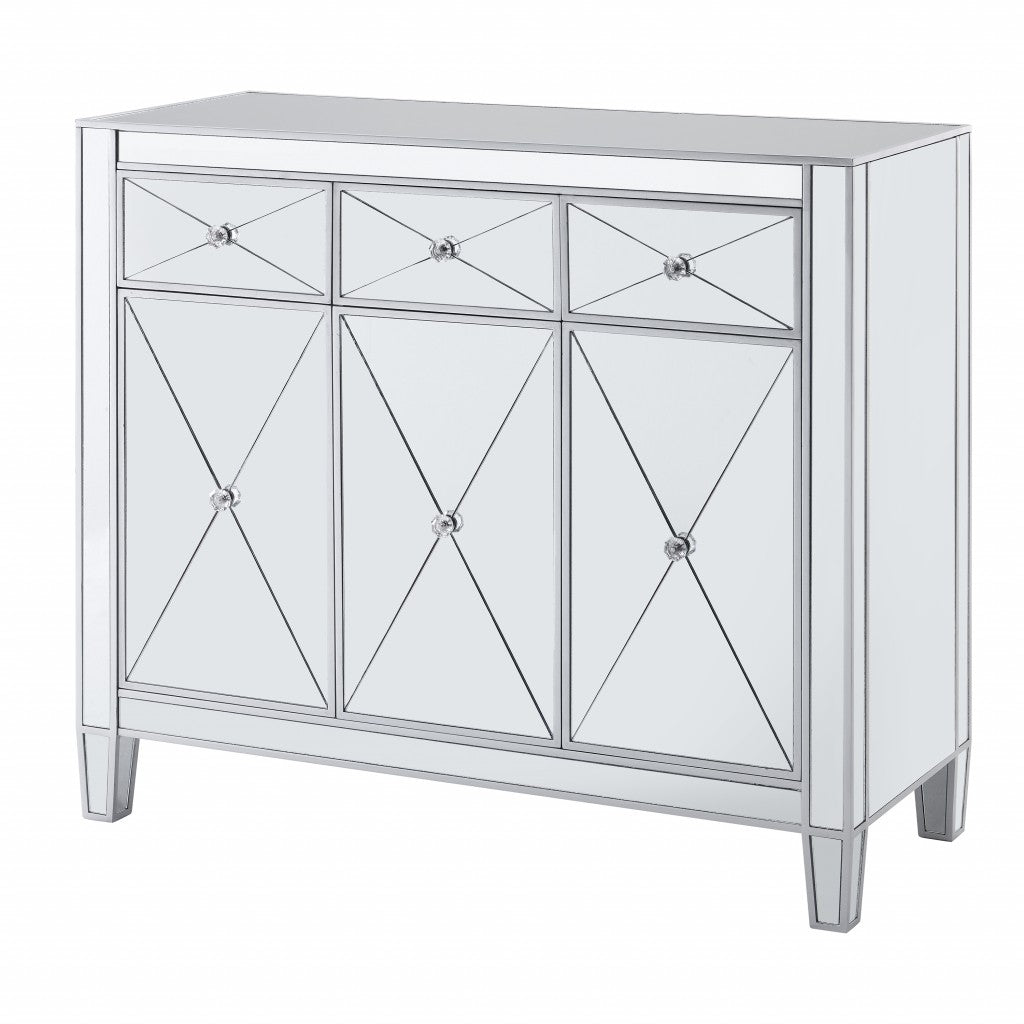 HomeRoots Glamorous Mirrored Bling Three Door Accent Cabinet