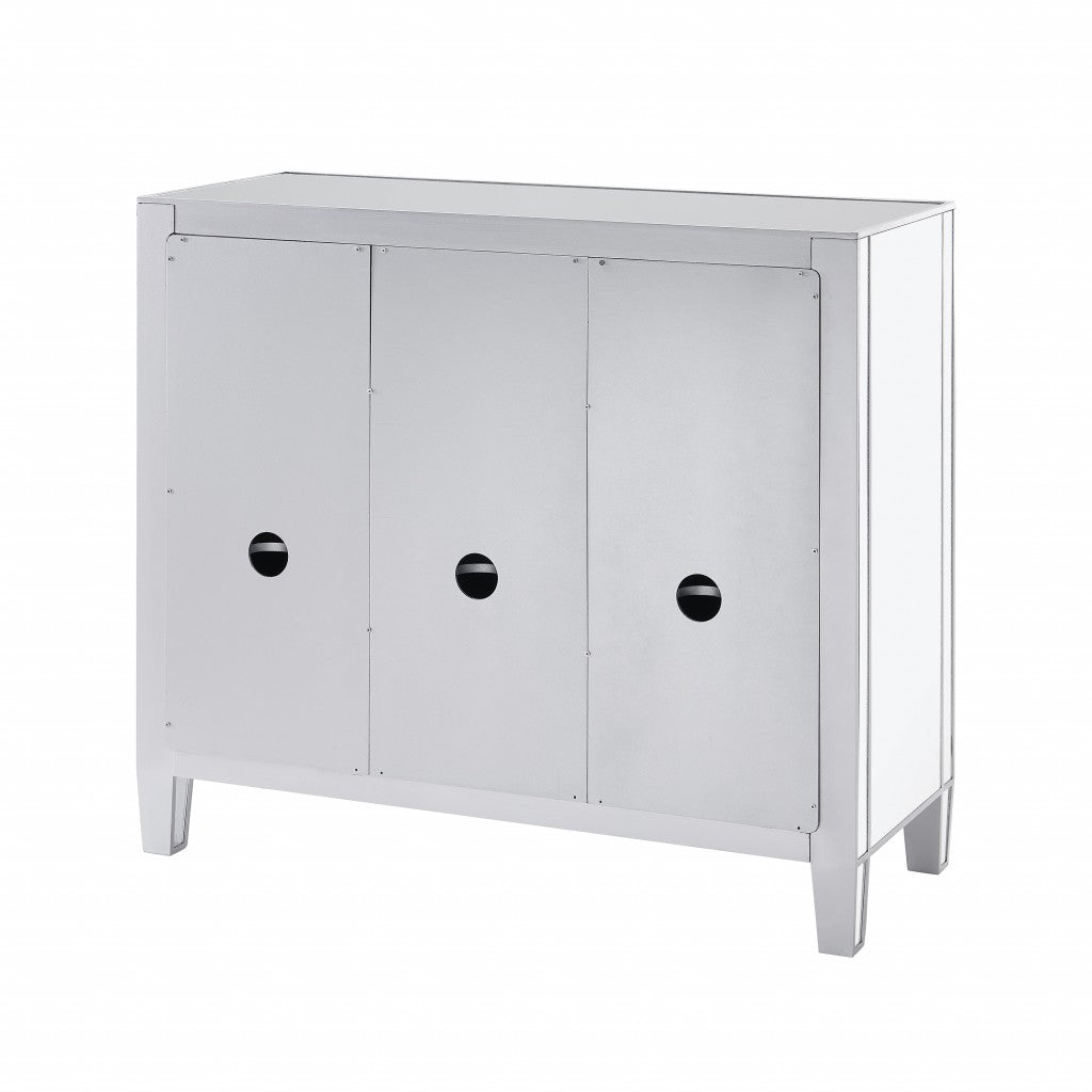 HomeRoots Glamorous Mirrored Bling Three Door Accent Cabinet