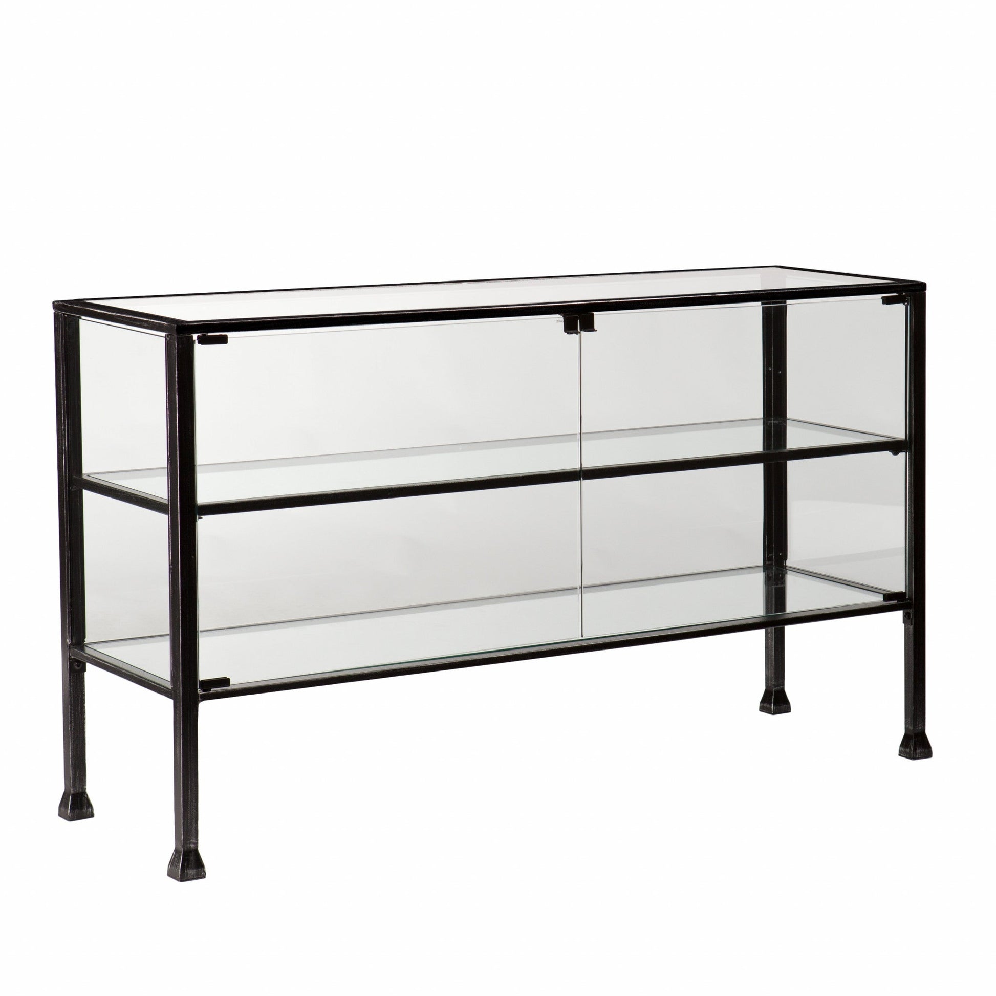 HomeRoots Glass Double Door Cabinet With Rustic Black Finish