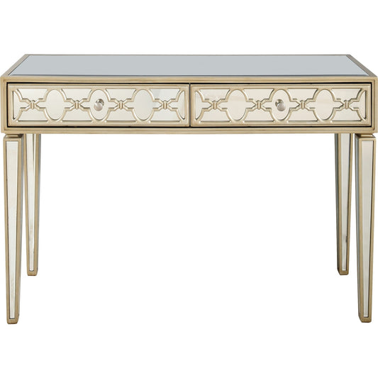 HomeRoots Glass Mirror Console Table With Champagne Finish
