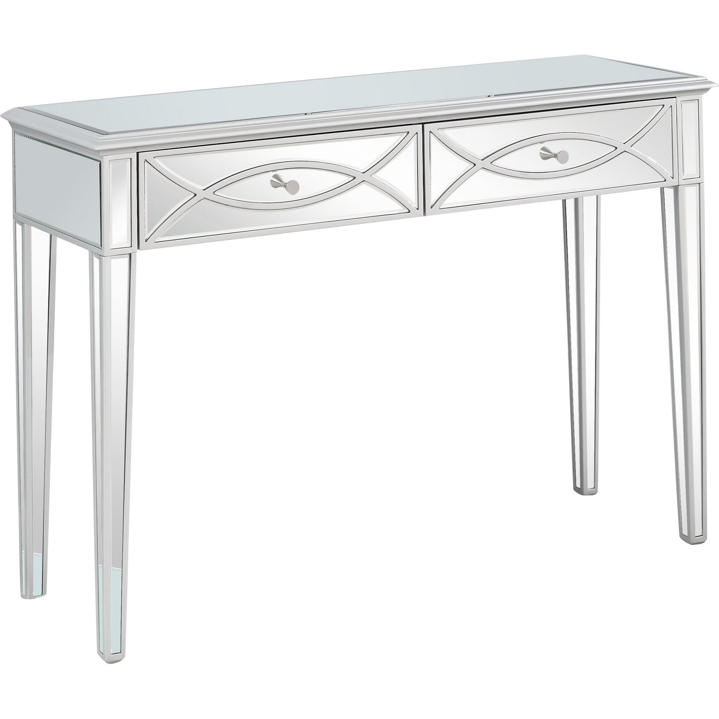 HomeRoots Glass Mirror Console Table With Silver Finish