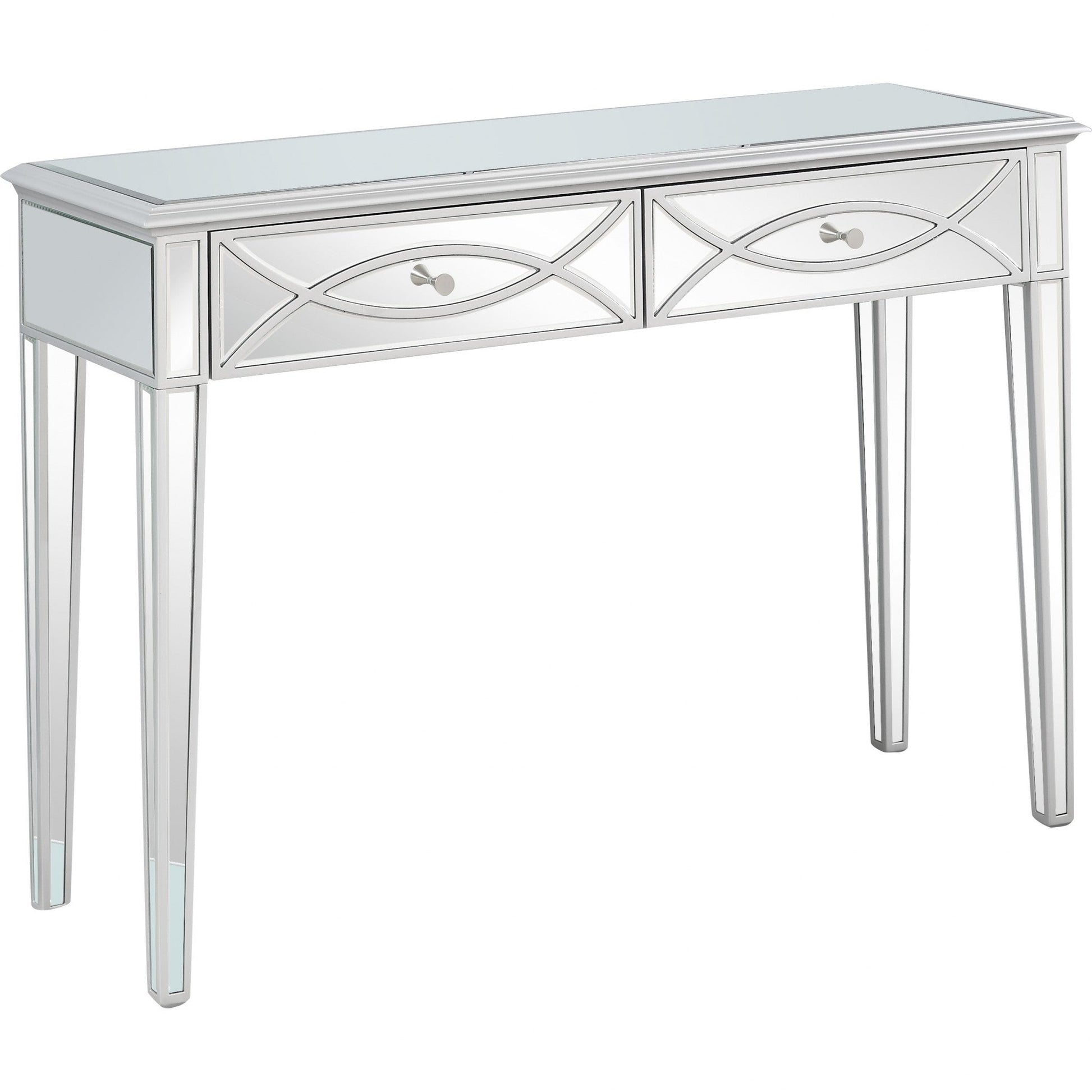 HomeRoots Glass Mirror Console Table With Silver Finish