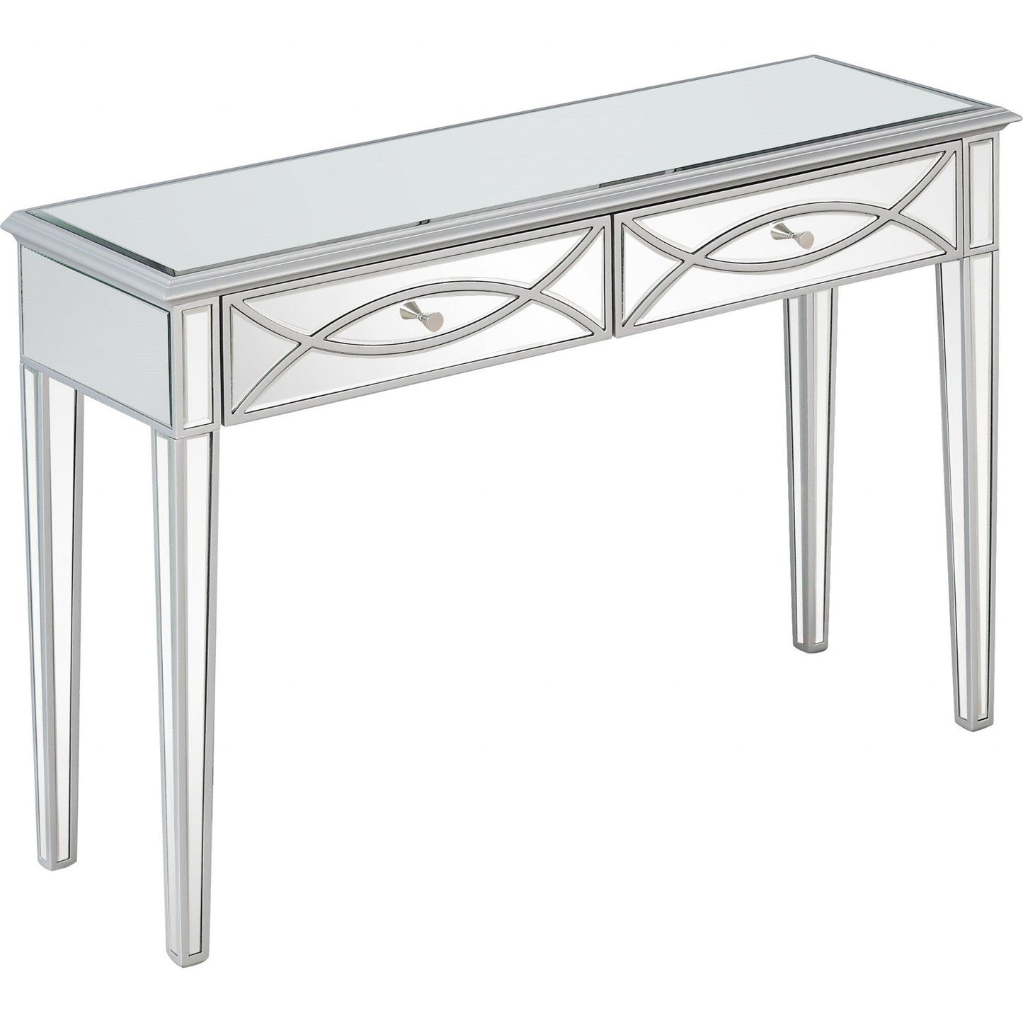 HomeRoots Glass Mirror Console Table With Silver Finish