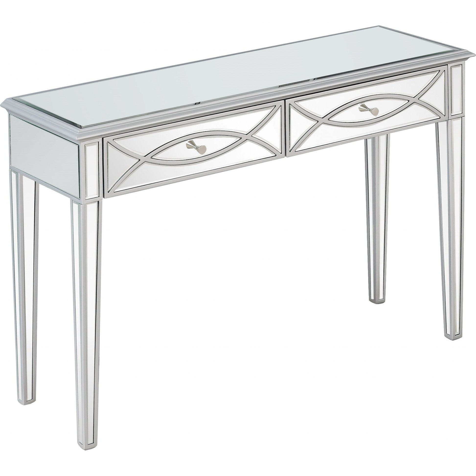 HomeRoots Glass Mirror Console Table With Silver Finish