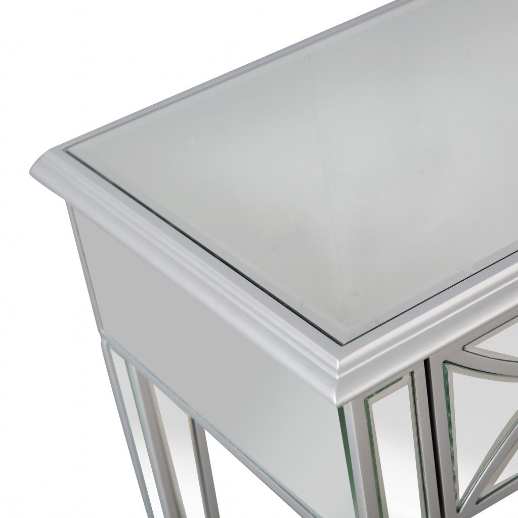 HomeRoots Glass Mirror Console Table With Silver Finish