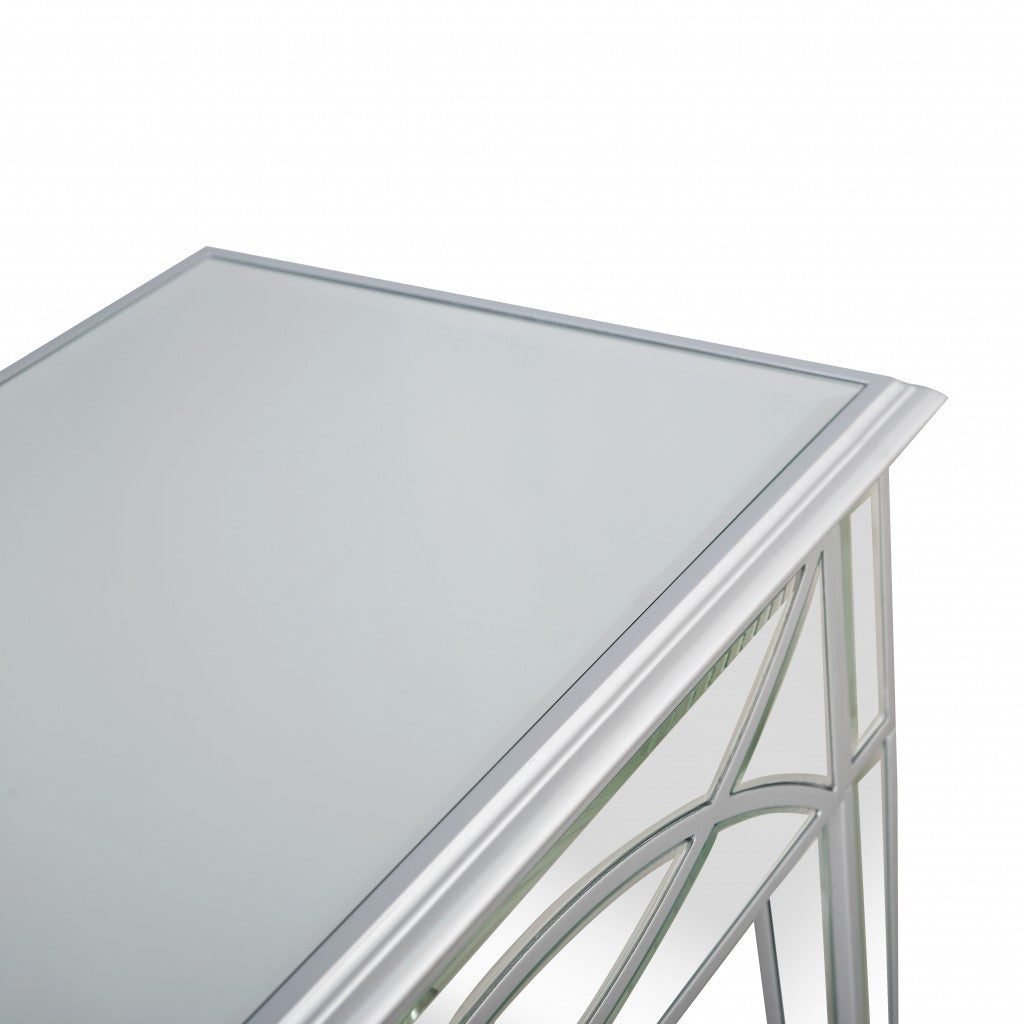 HomeRoots Glass Mirror Console Table With Silver Finish