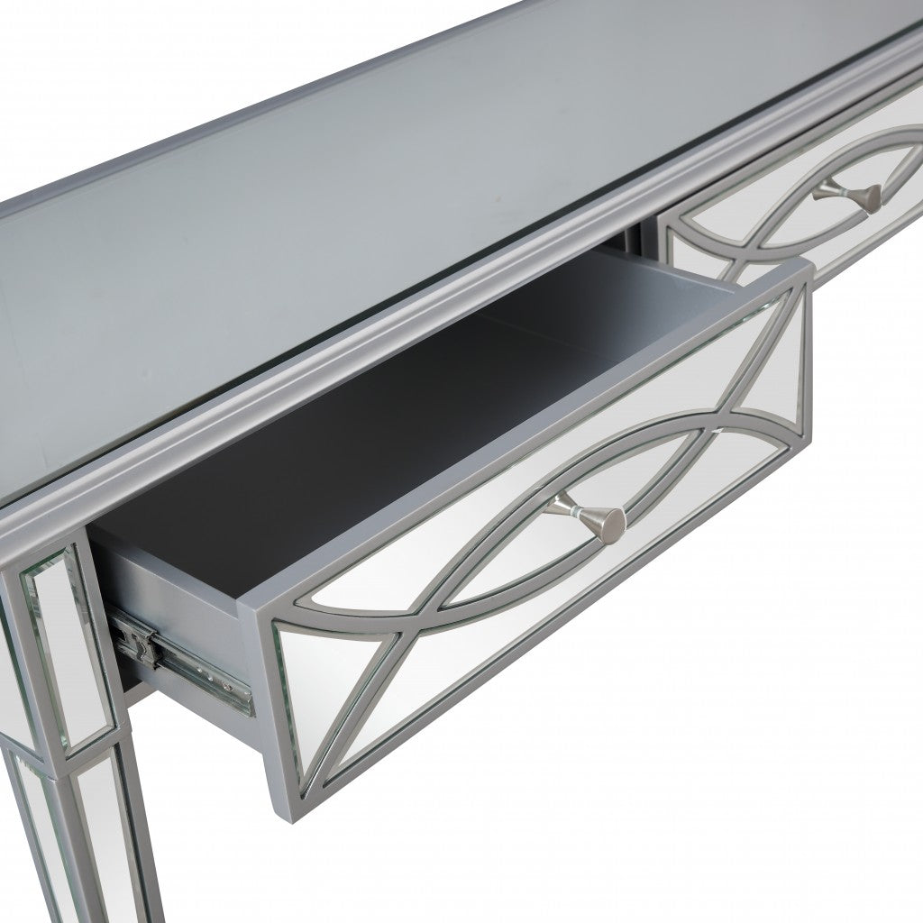 HomeRoots Glass Mirror Console Table With Silver Finish
