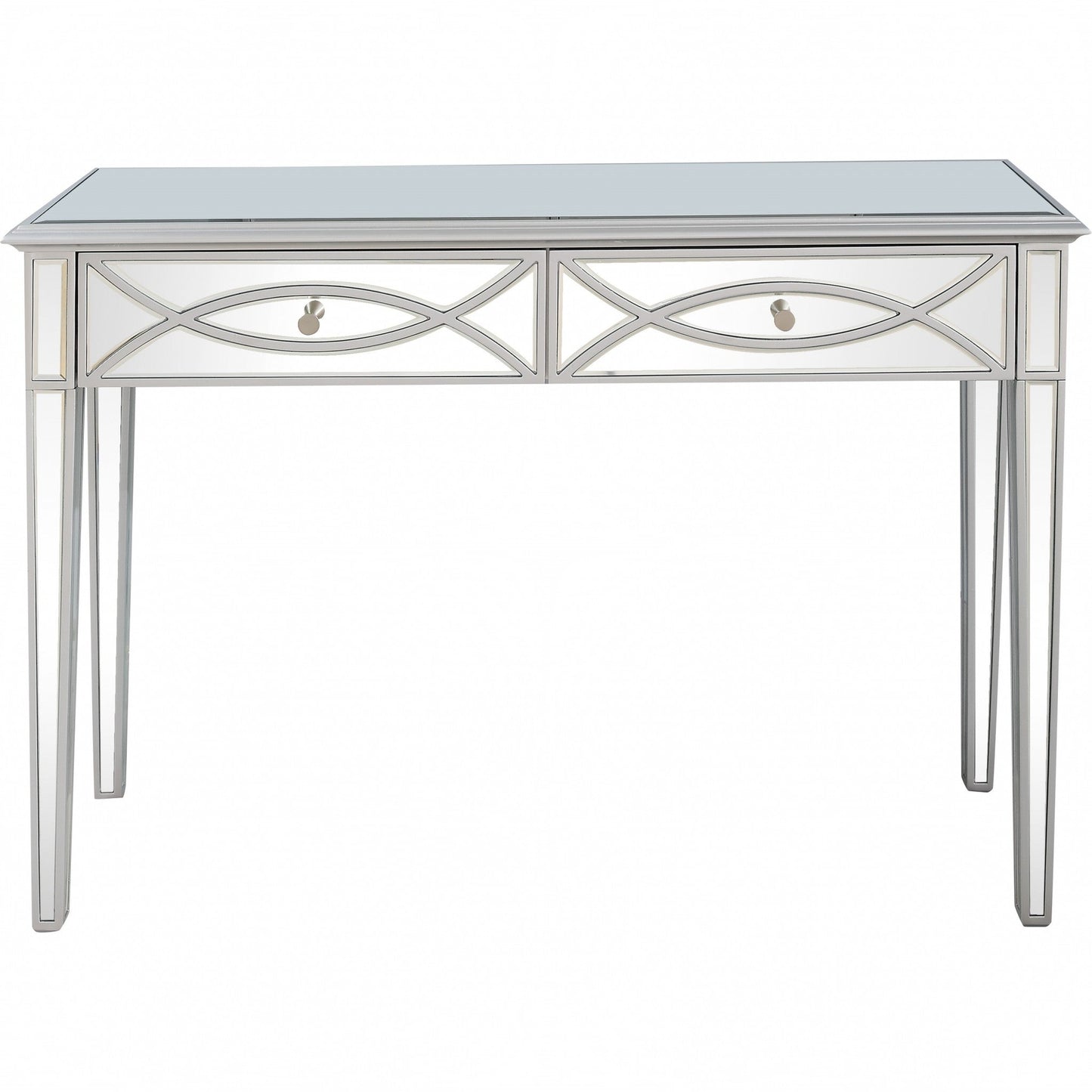 HomeRoots Glass Mirror Console Table With Silver Finish