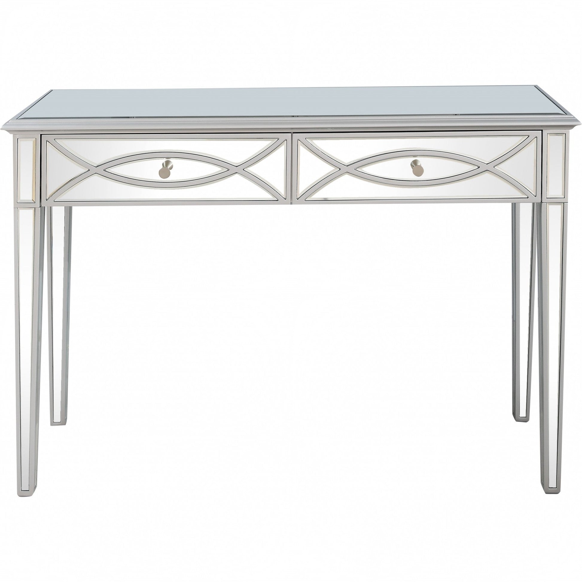 HomeRoots Glass Mirror Console Table With Silver Finish