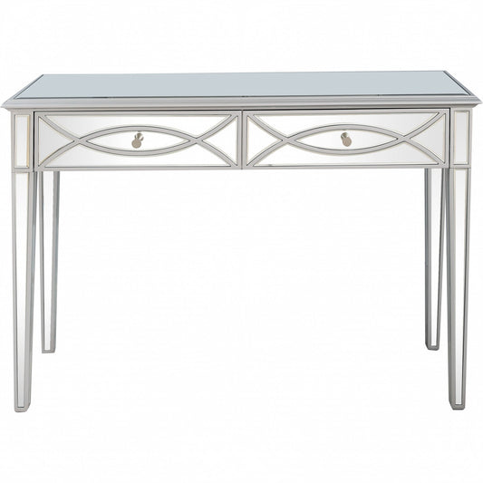 HomeRoots Glass Mirror Console Table With Silver Finish