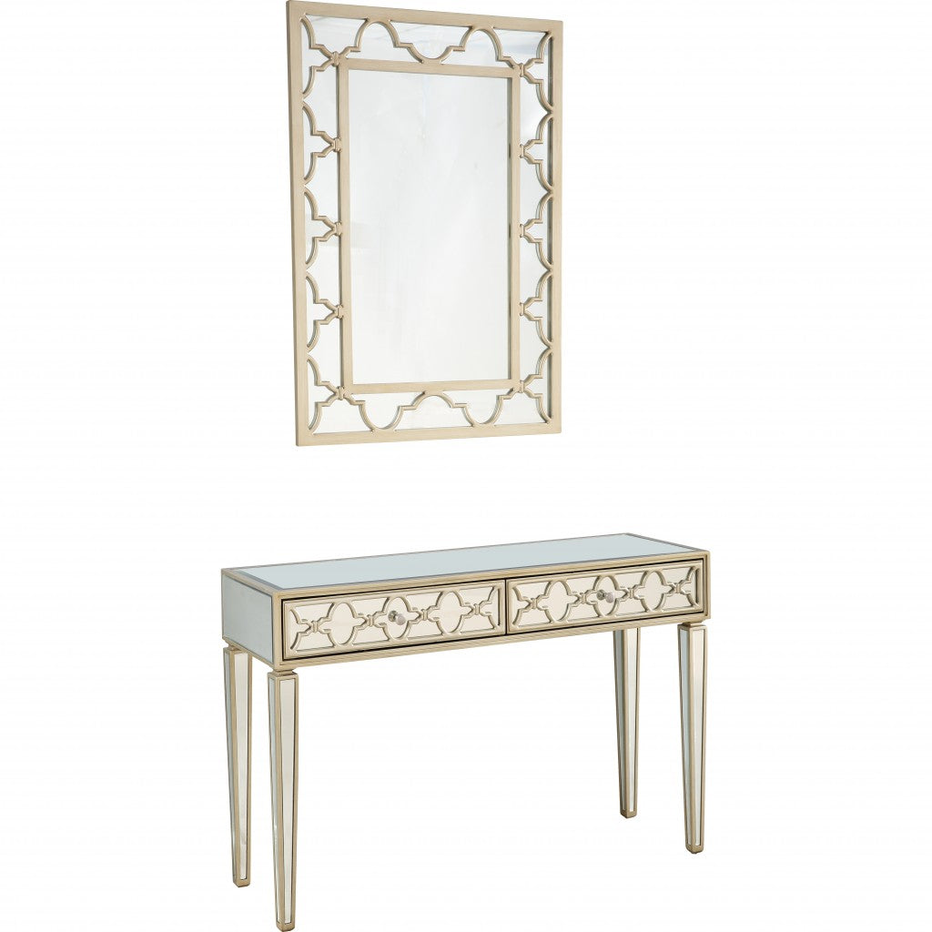 HomeRoots Glass Mirror and Console Table in Champagne Finish