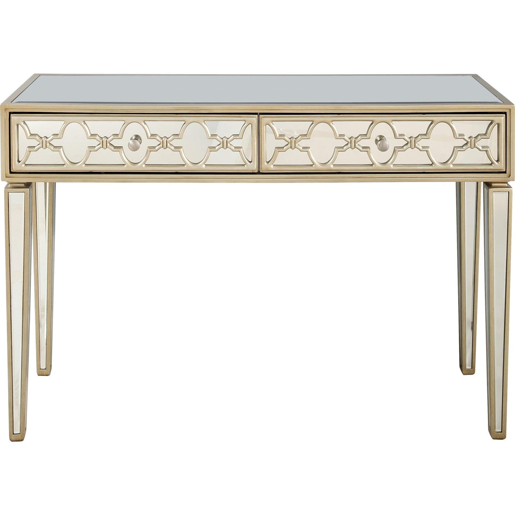 HomeRoots Glass Mirror and Console Table in Champagne Finish