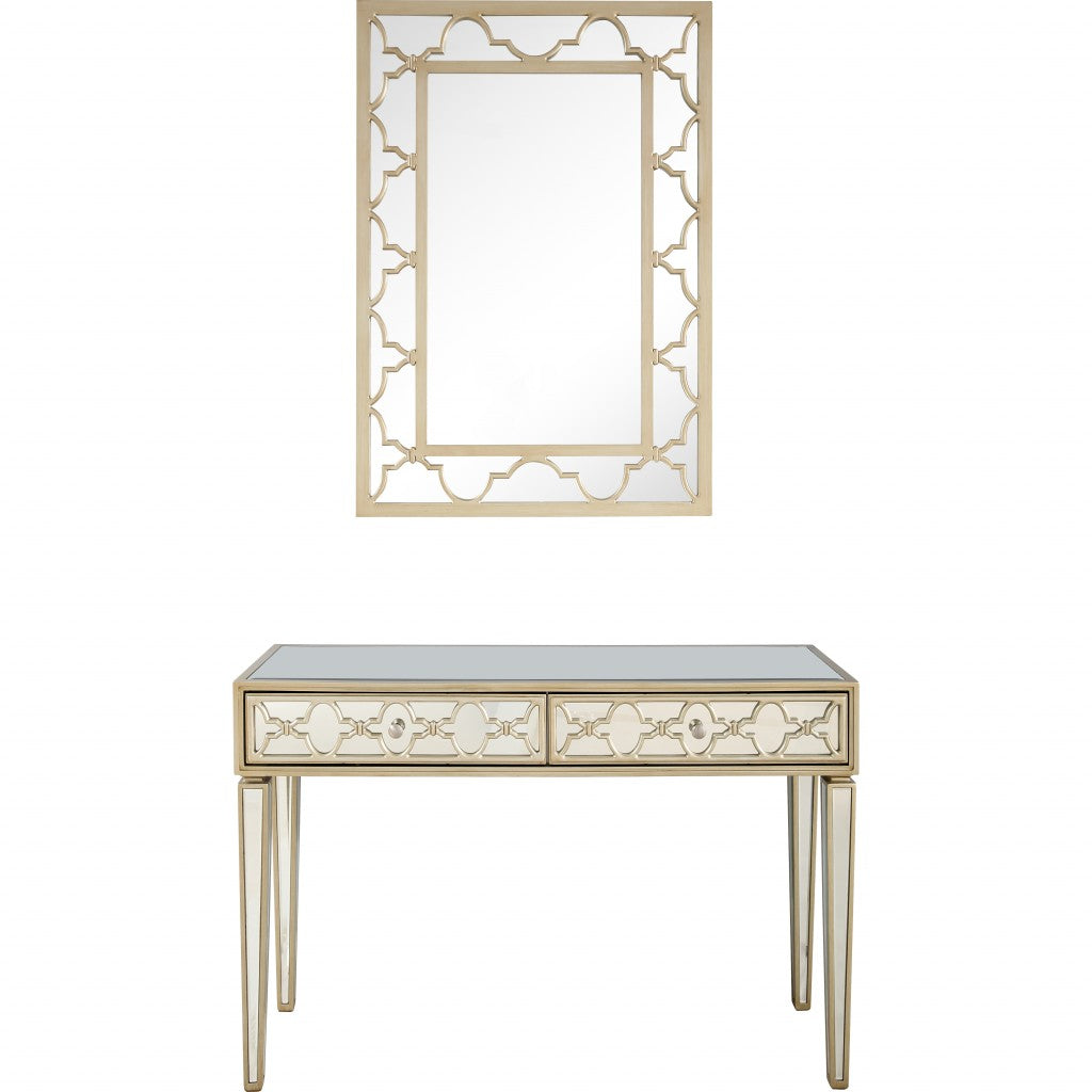 HomeRoots Glass Mirror and Console Table in Champagne Finish