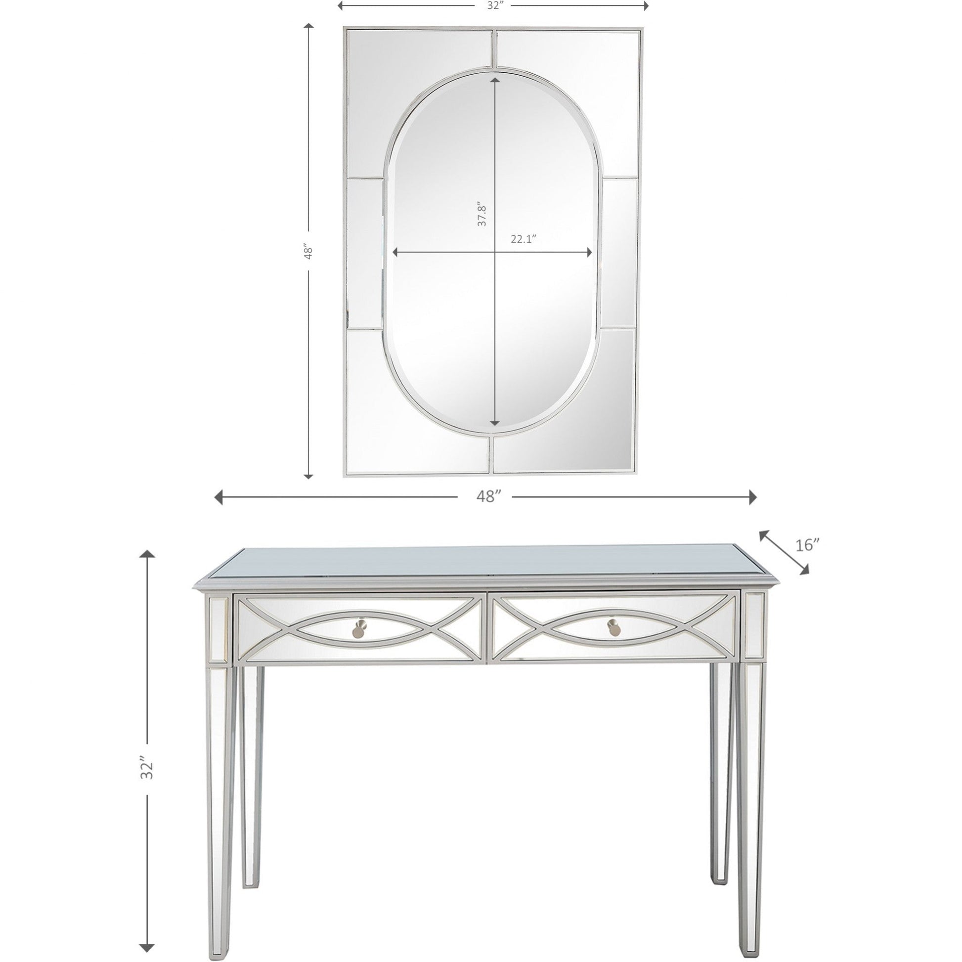 HomeRoots Glass Mirror and Console Table in Silver Finish