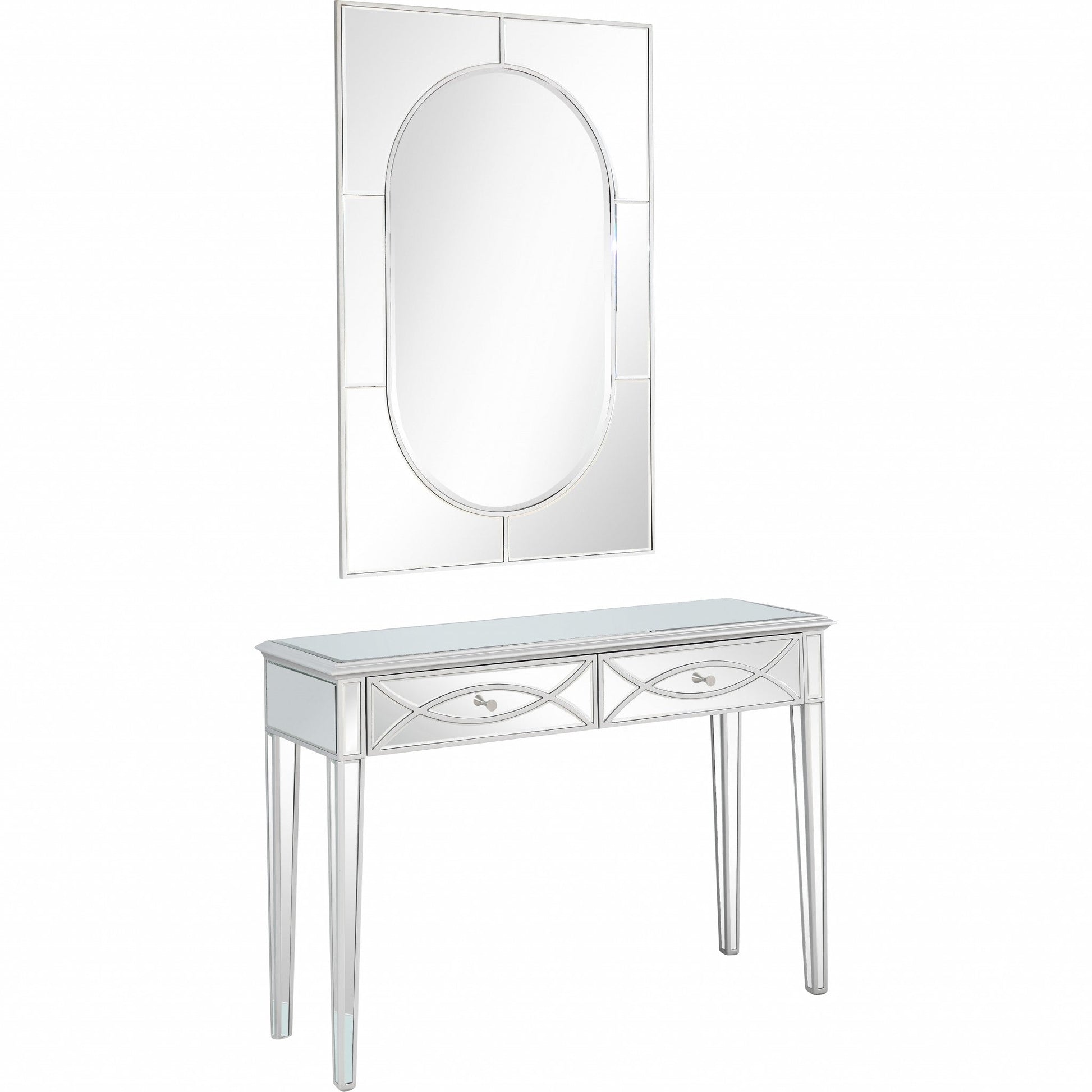 HomeRoots Glass Mirror and Console Table in Silver Finish