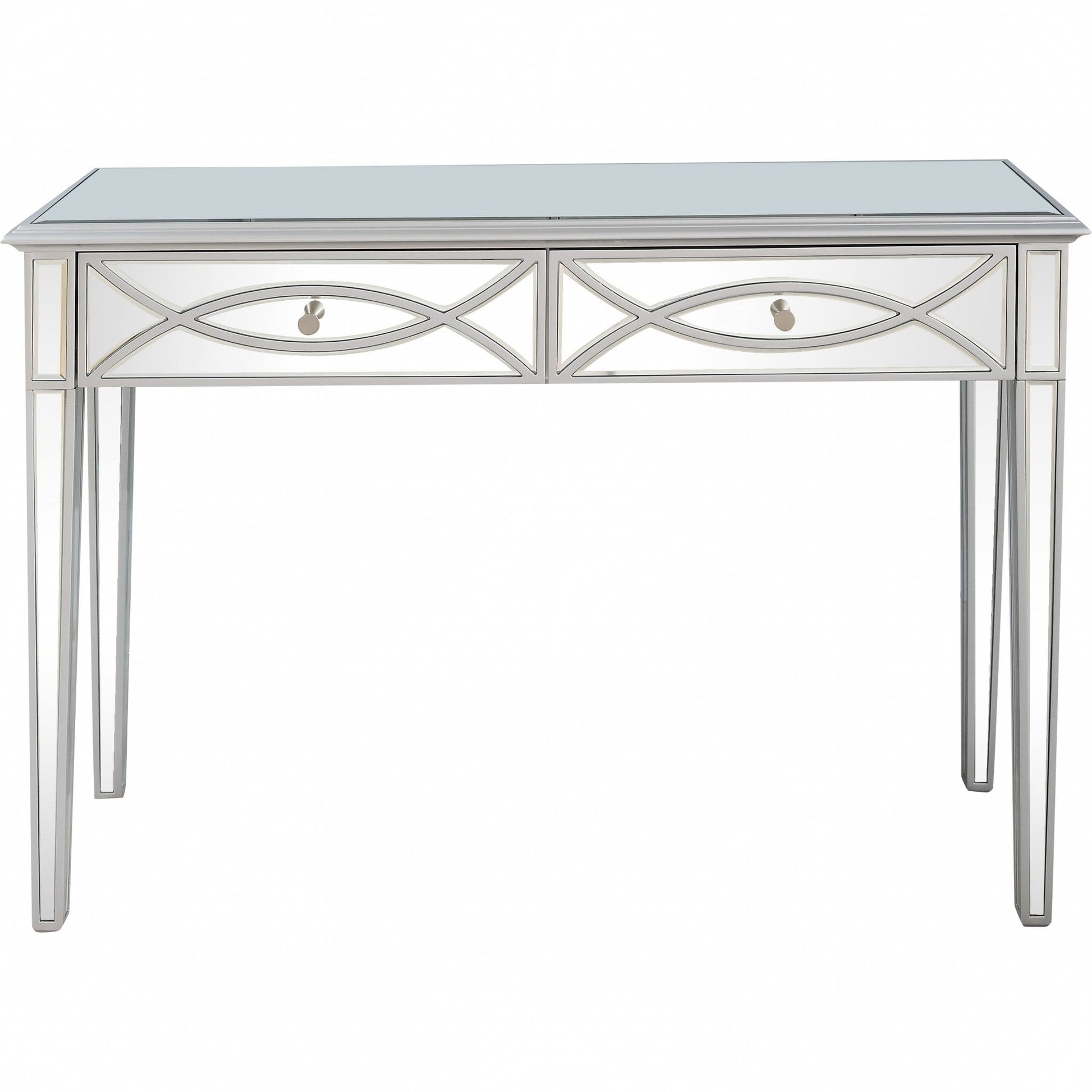 HomeRoots Glass Mirror and Console Table in Silver Finish