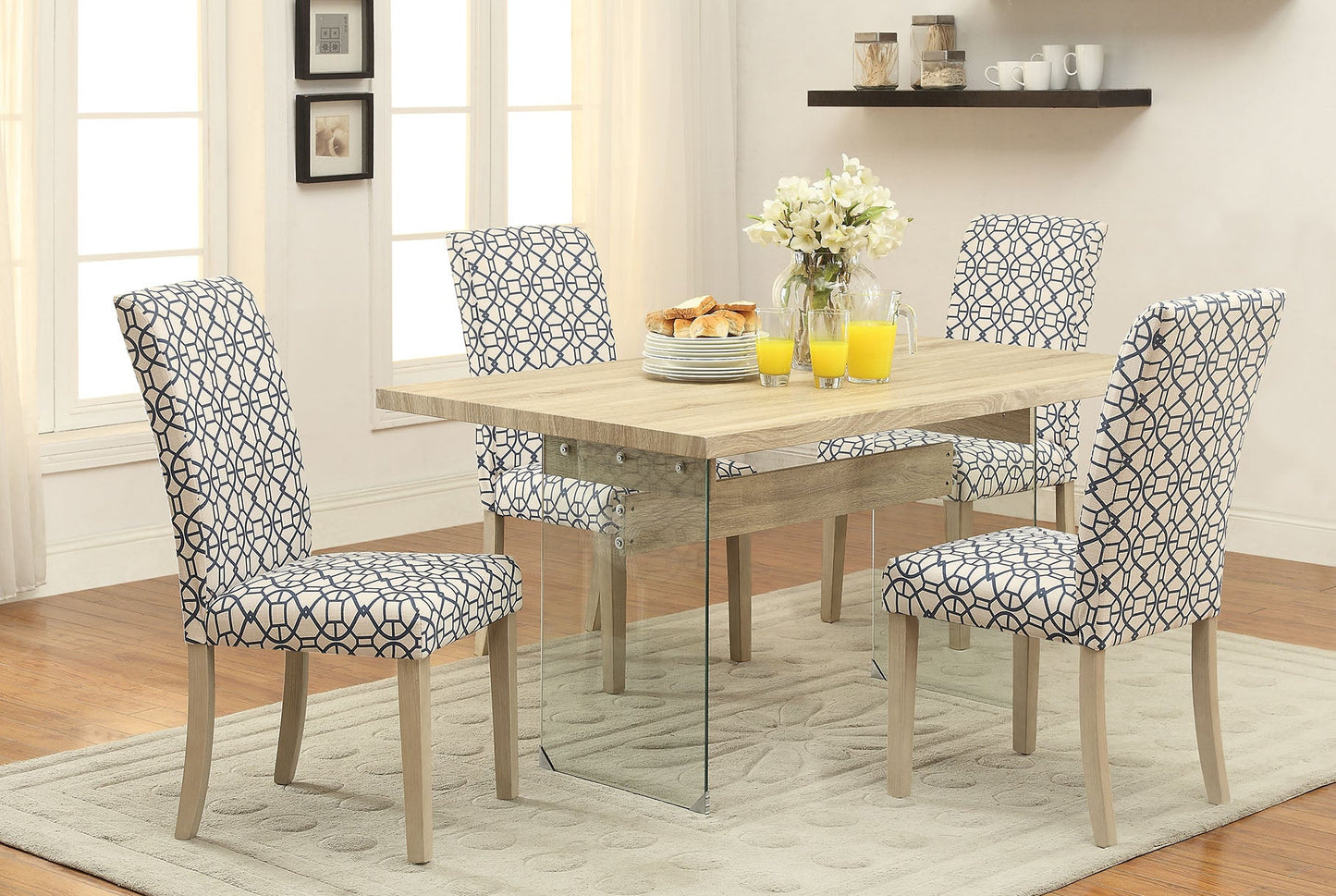 HomeRoots Glass Panel and Light Oak Dining Table