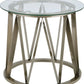 HomeRoots Glass Side Table with Zig Zag Gold Base