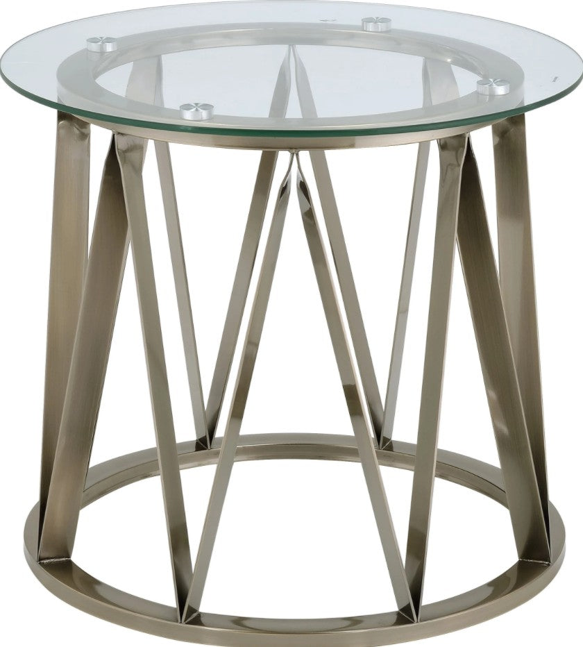 HomeRoots Glass Side Table with Zig Zag Gold Base