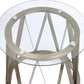 HomeRoots Glass Side Table with Zig Zag Gold Base