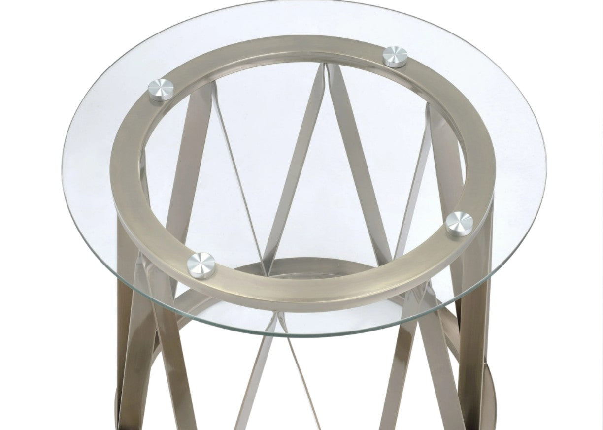 HomeRoots Glass Side Table with Zig Zag Gold Base