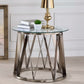 HomeRoots Glass Side Table with Zig Zag Gold Base