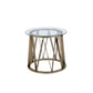 HomeRoots Glass Side Table with Zig Zag Gold Base