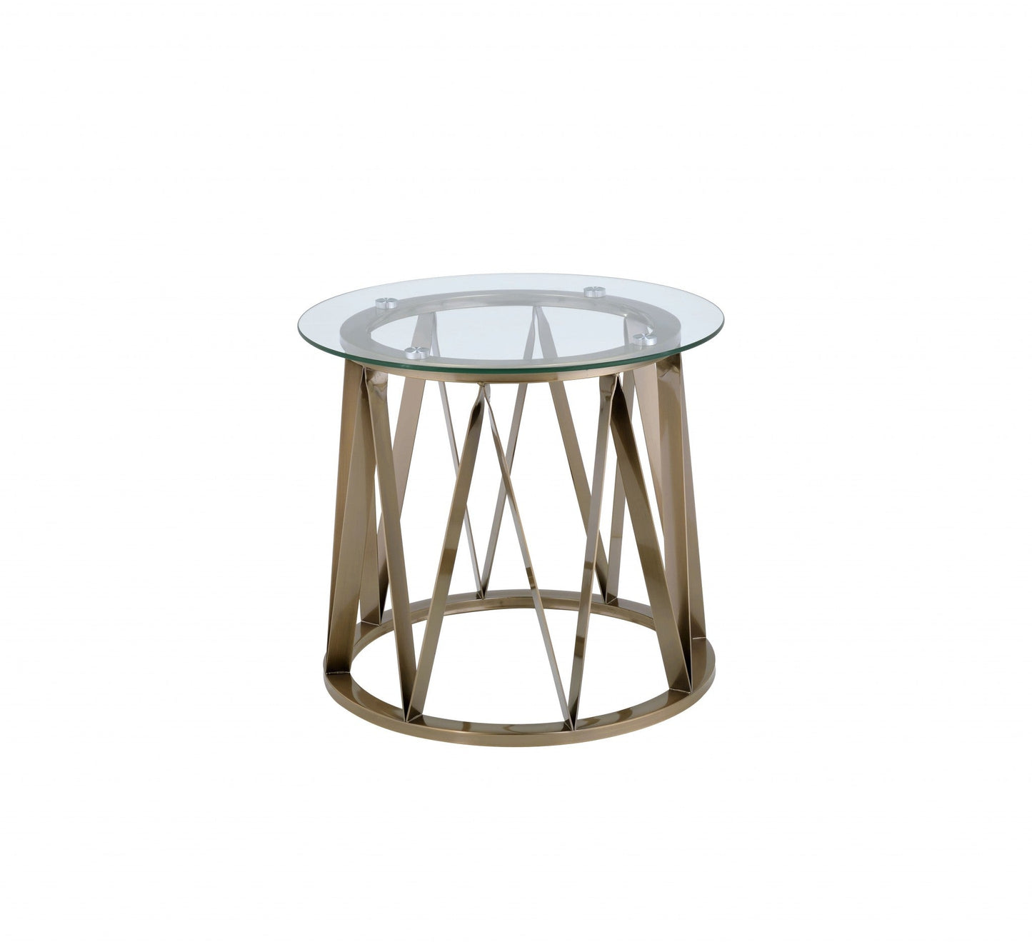 HomeRoots Glass Side Table with Zig Zag Gold Base