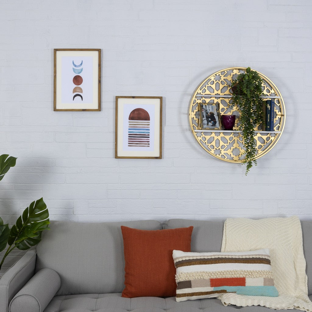 HomeRoots Gold Metal Moraccan Design Wall Shelves