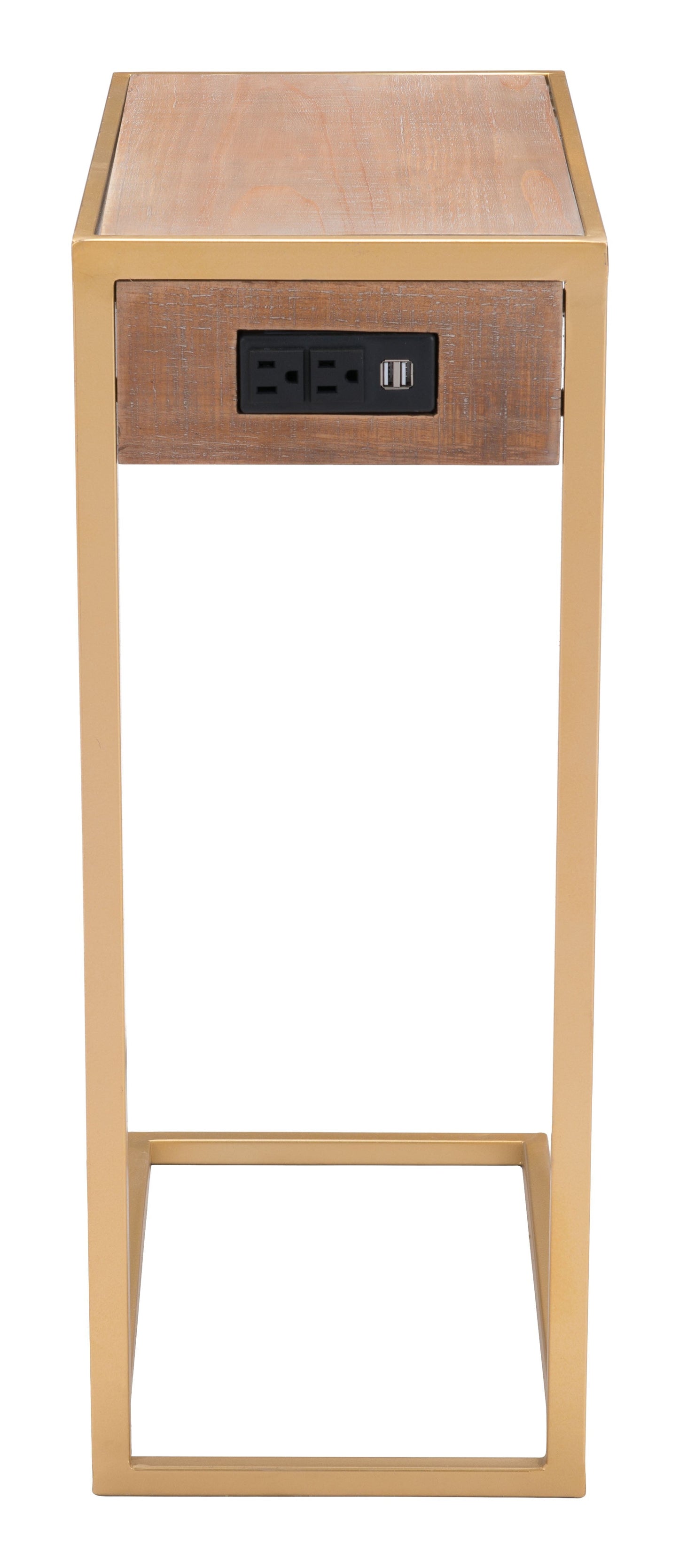 HomeRoots Gold and Brown Sliding Side Table
