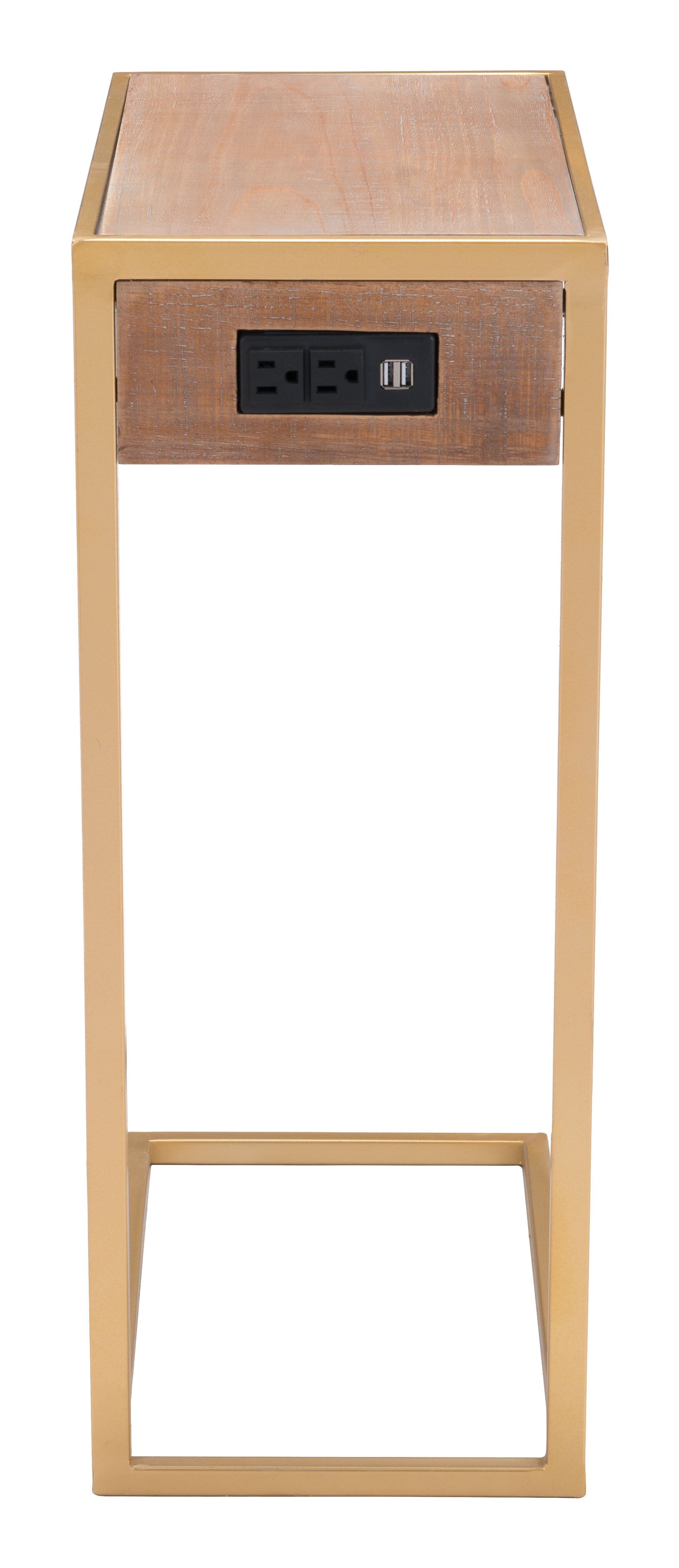 HomeRoots Gold and Brown Sliding Side Table
