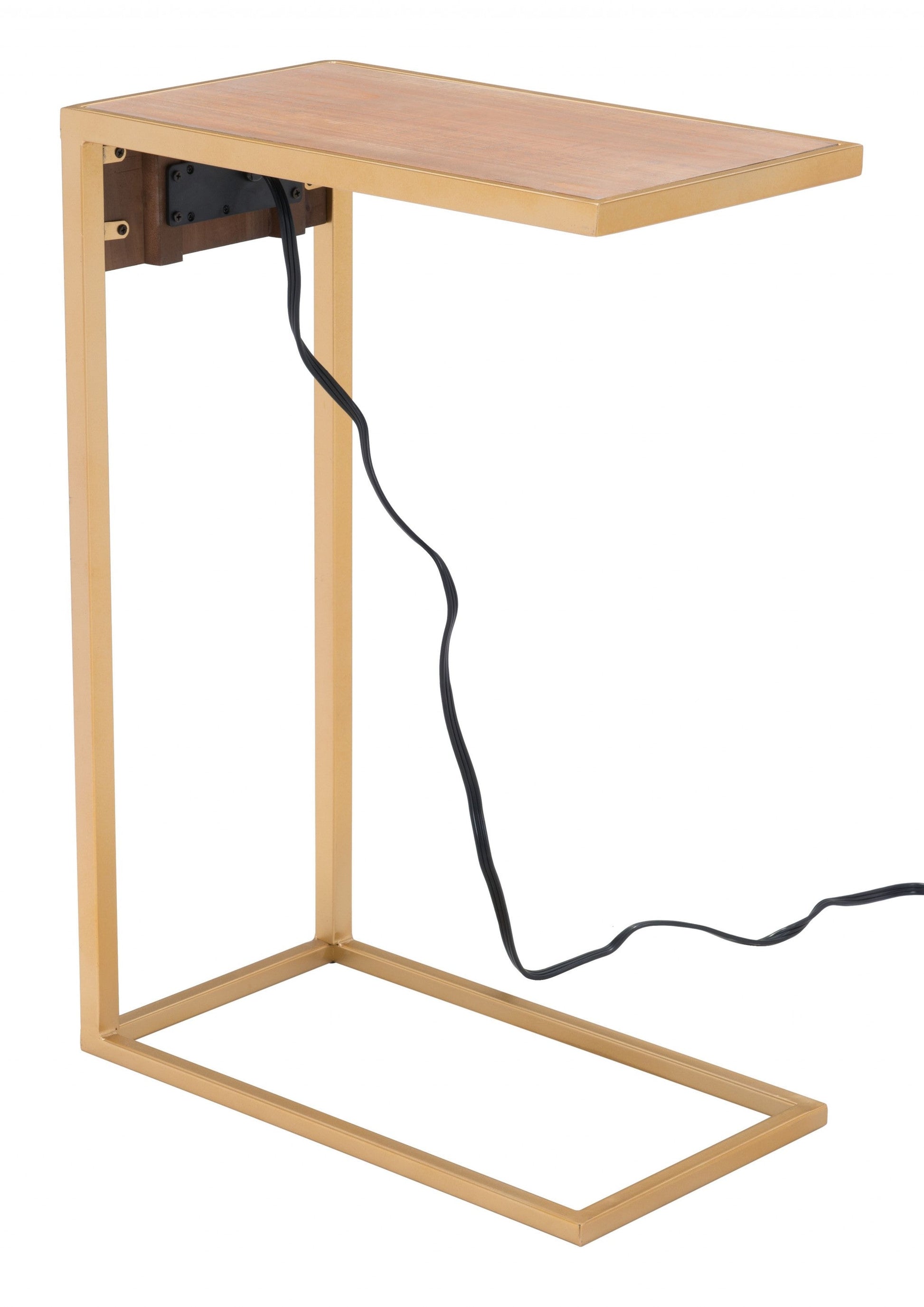 HomeRoots Gold and Brown Sliding Side Table