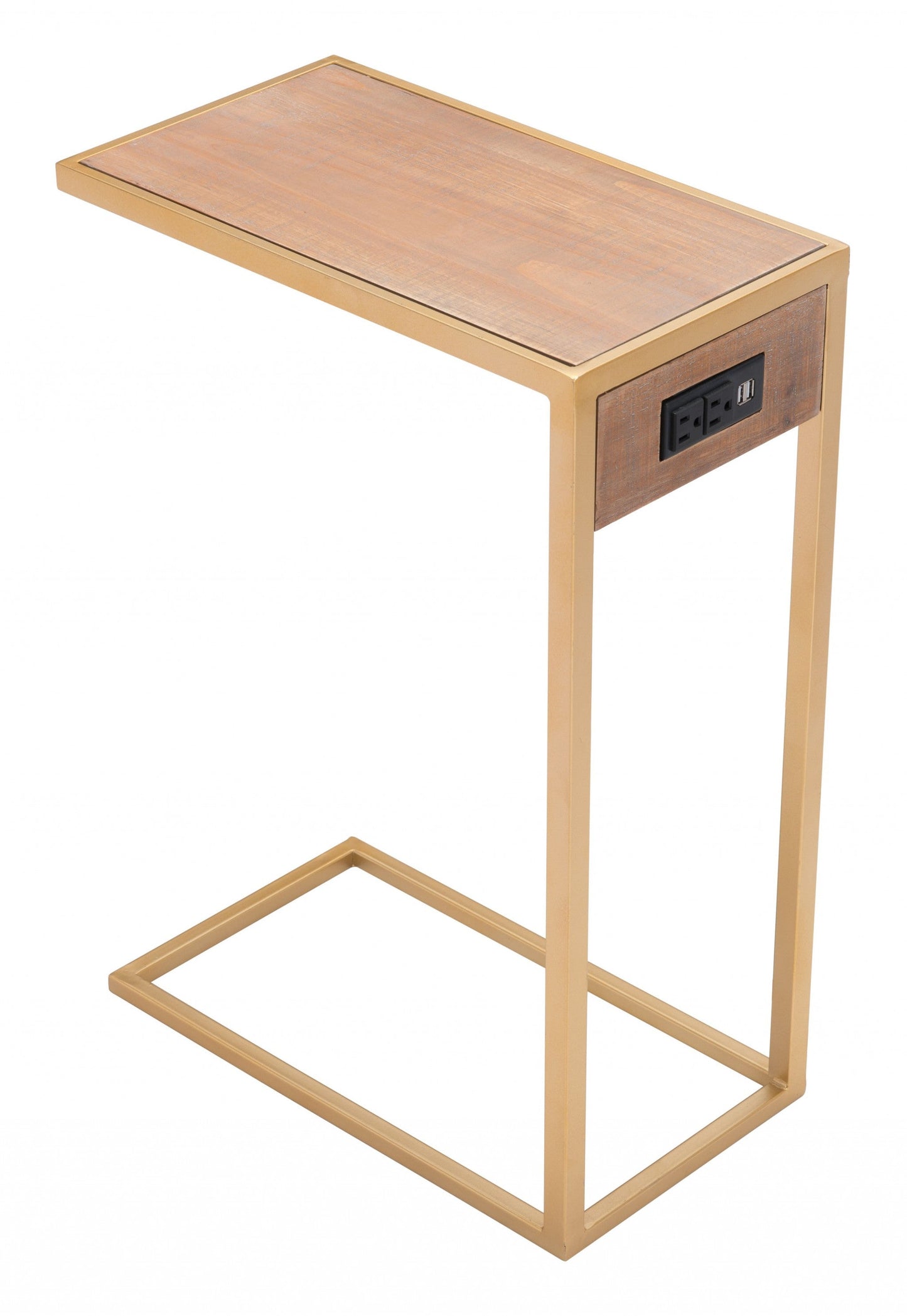 HomeRoots Gold and Brown Sliding Side Table
