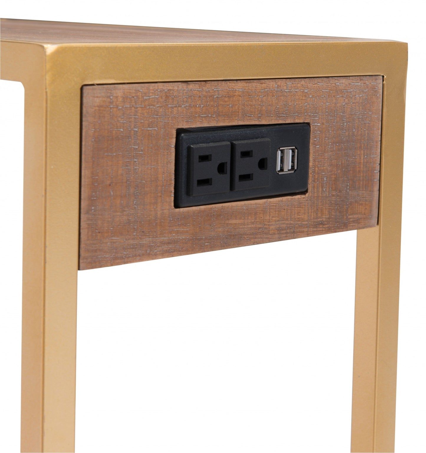 HomeRoots Gold and Brown Sliding Side Table