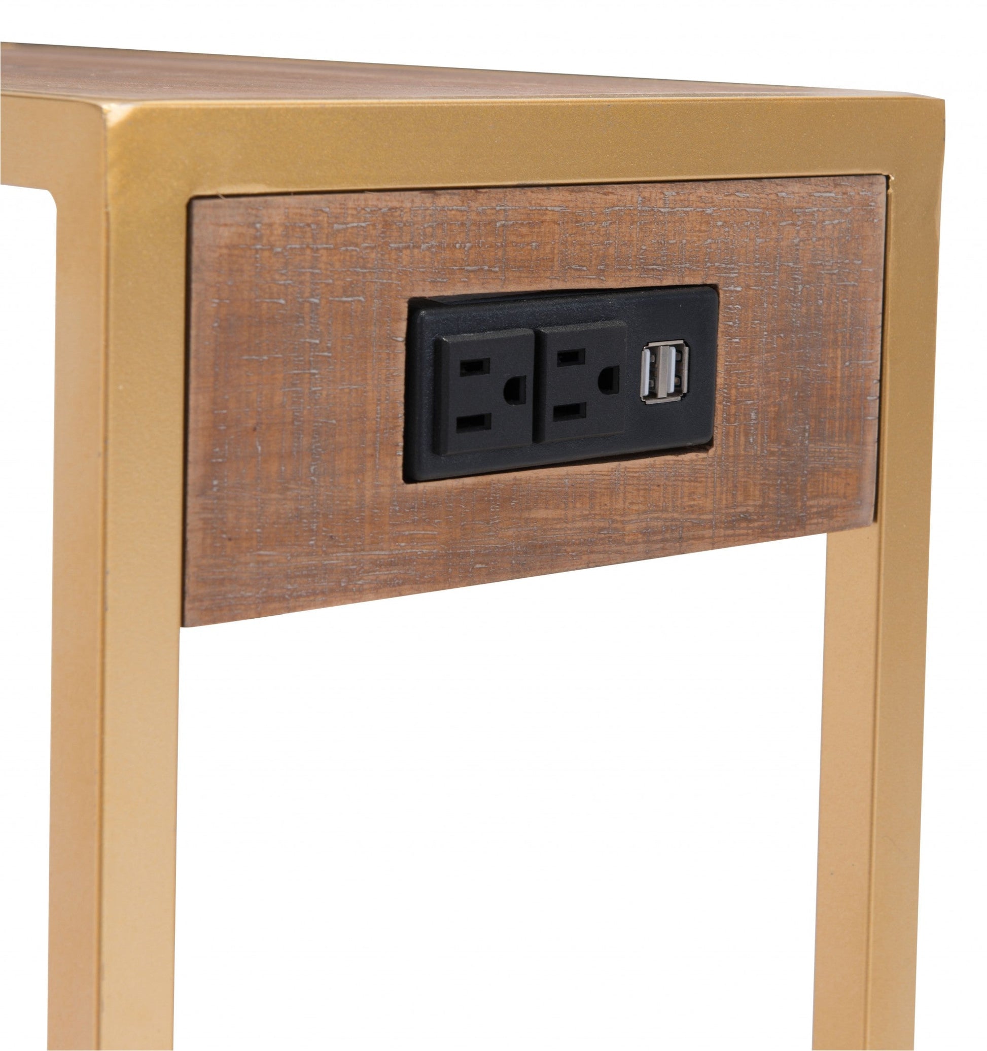 HomeRoots Gold and Brown Sliding Side Table