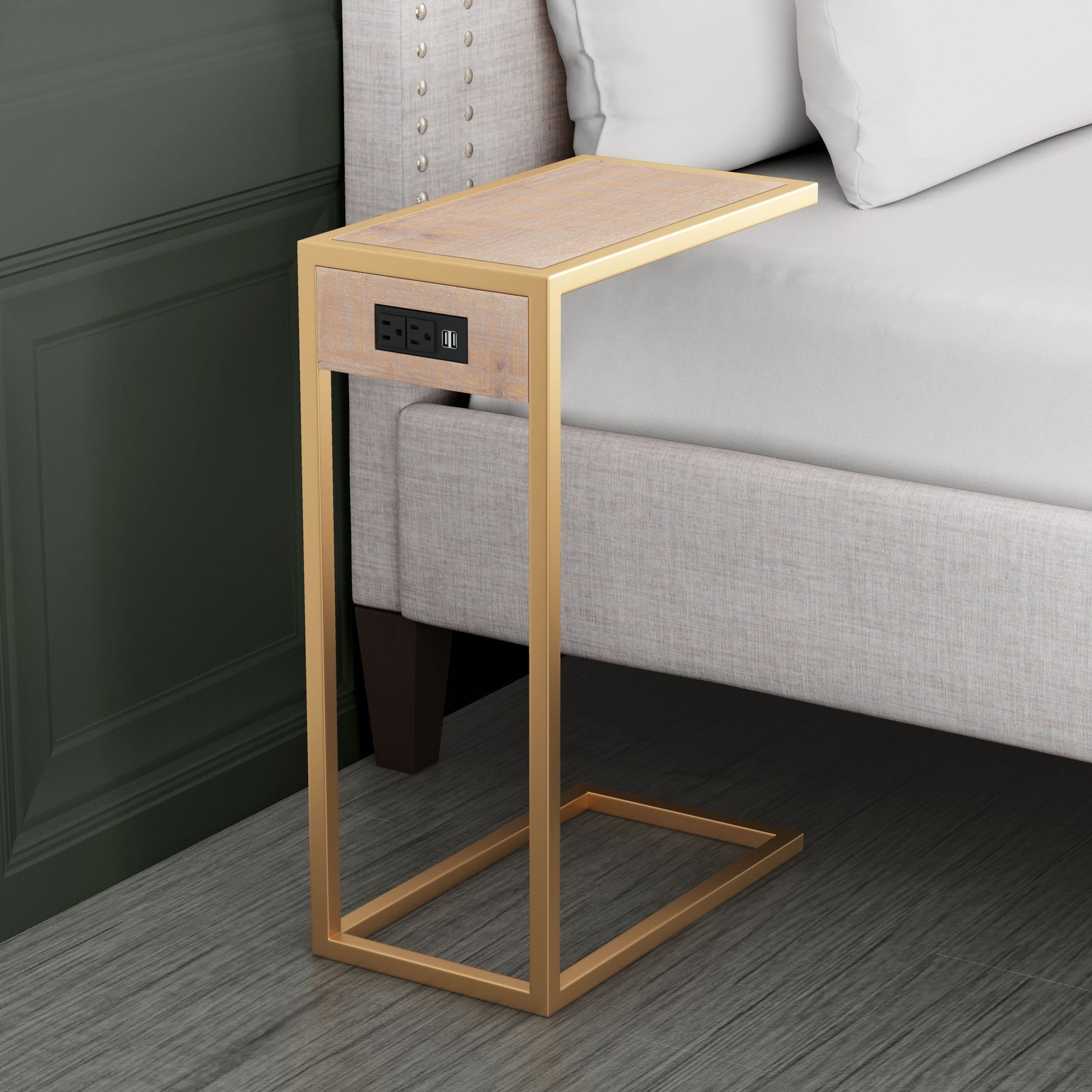 HomeRoots Gold and Brown Sliding Side Table